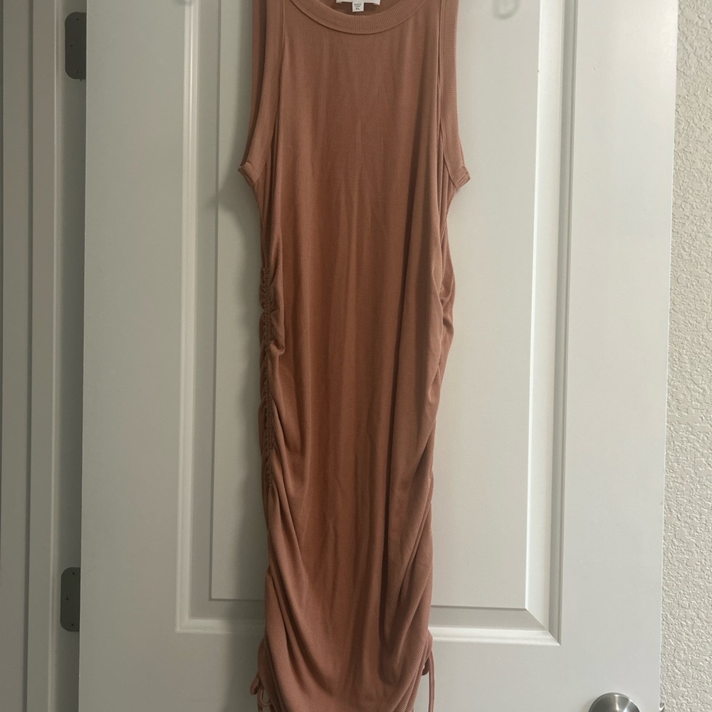 Korye Ribbed Ruched Tank Dress - Pink/Size XL